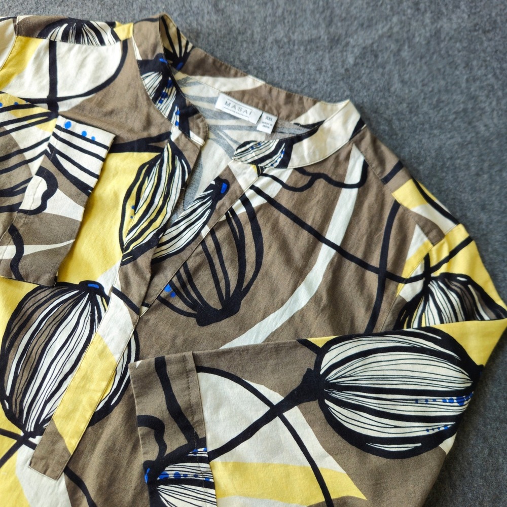 Masai Copenhagen XXL Tunic Top Yellow Brown‎ Linen Cotton Art to Wear Lagenlook